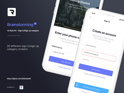 Brainstorming UI Style Kit - Sign in/Sign up category