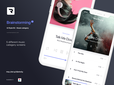 Brainstorming UI Style Kit - Music category app design figma figmadesign flat music ui ux