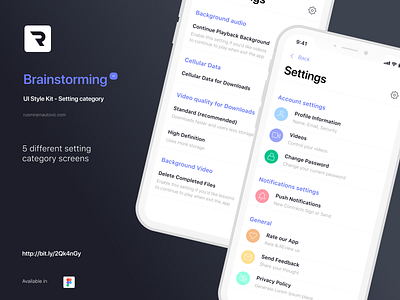 Brainstorming UI Style Kit - Settings category app design figma figmadesign flat settings ui ux