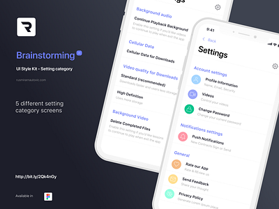 Brainstorming UI Style Kit - Settings category