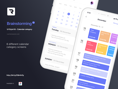 Brainstorming UI Style Kit - Calendar category app calendar calendar ui design figma figmadesign flat ui ux