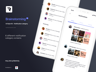 Brainstorming UI Style Kit - Notification category accounts app design figma figmadesign flat notification socialmedia ui ux