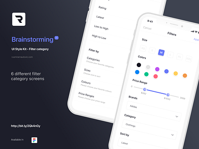 Brainstorming UI Style Kit - Filter category app design figma figmadesign filter flat ui ux