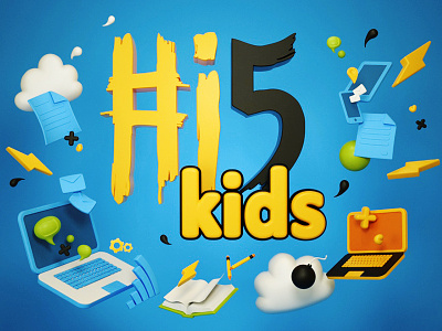 Hi5 kids 3d 3d text education hi5 icon kids school