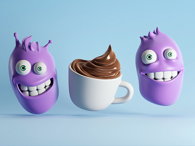 characters 3d 3d character 3d chocolate character chocolate coffee cup sweet