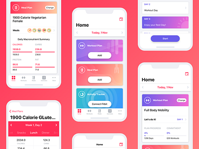 FitNation - UI/UX redesign concept activity app concept dashboard fitness ios iphonex meal mobile redesign uiuxdesign workout