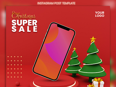 Christmas sale social media post or feed banner template. 3d 3d background banner branding christmas christmas sale display feed instagram instagram post podium post product promotion