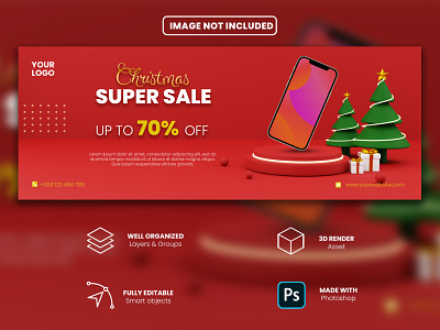 Christmas sale facebook cover and web banner with podium display 3d 3d background 3d render banner branding christmas christmas sale cover display event facebook illustration new year podium promotion sale template