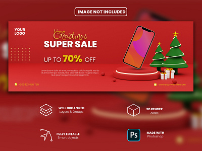 Christmas sale facebook cover and web banner with podium display 3d 3d background 3d render banner branding christmas christmas sale cover display event facebook illustration new year podium promotion sale template