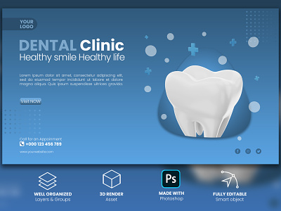 Dental clinic promotion banner 3d render template social media templates