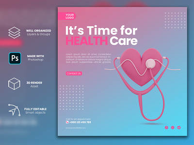 Healthcare and medical promotion 3d render instagram post social media templates