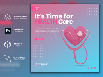 Healthcare and medical promotion 3d render instagram post