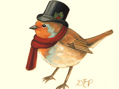 Bob Cratchit art bird childrens art christmas illustration ink painting robin watercolor woodland