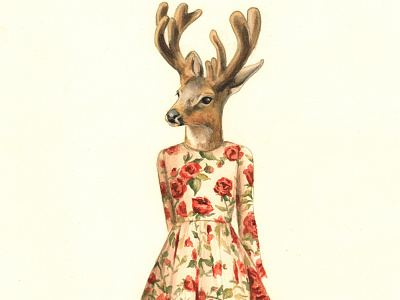 Eleanor animals in clothes anthropomorphic cute deer dolce gabbana fashion floral nature surreal watercolor wildlife woodland