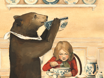 Goldilocks & The Three Bears: Someone's Been Eating My Porridge animals in clothes anthropomorphic art childrens book classic fairy tale illustration kids lit art literature surreal watercolor woodland