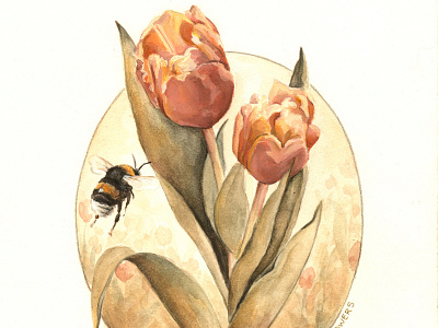 The Pollination art bee bumble bee colored pencils floral home decor illustration mixed media nature spring watercolor wings