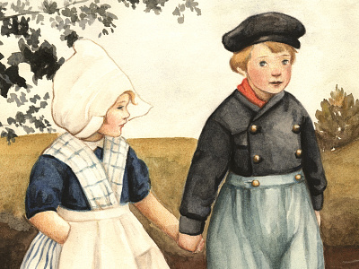 Hansel & Gretel (close-up) children classic colored pencils cute fairy tale illustration kids lit art mixed media nature painting storybook watercolor