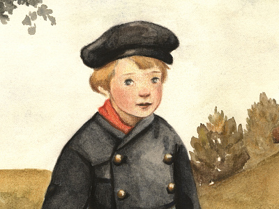 Hansel & Gretel (detail #2) art brothers grimm children cute illustration mixed media nature retro vintage watercolor wildlife