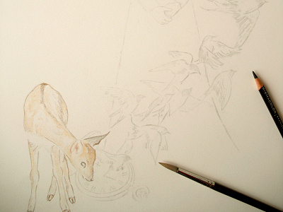 WIP Birds, Deer, & Pocket Watches