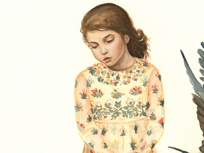 Time Flies (detail) art colored pencils fashion floral girl gouache illustration mixed media painting pastel surreal watercolor