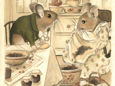 The Town Mouse & the Country Mouse: Blackberries animals book children cute gouache illustration mice mixed media mouse painting storybook watercolor