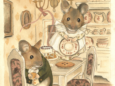 The Town Mouse & the Country Mouse: Dollhouse classic fairy tale gouache illustration mice mixed media mouse nursery painting vintage watercolor wildlife