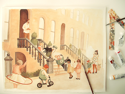 Sneak Peek Part 2: The Neighborhood art children cute kids mixed media new york painting picture book watercolor whimsical