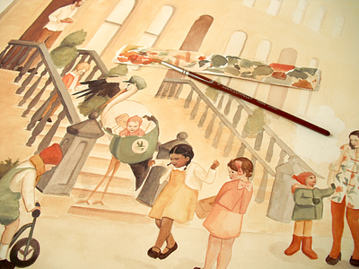 WIP: The Neighborhood art children cute kids mixed media new york painting picture book watercolor whimsical
