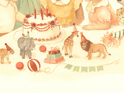Birthday Party close-up #2 animals birthday cake circus elephant giraffe illustration lion party safari tiger zoo