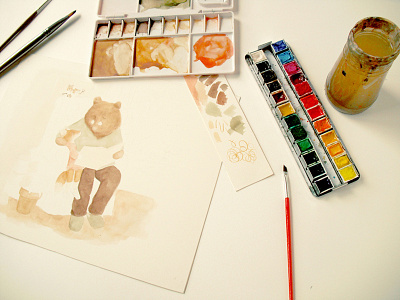 COMMISSION SNEAK PEEK: GRANDPA BEAR'S CHAIR animals art bear cute fox illustration painting photography watercolor whimsical wip woodland