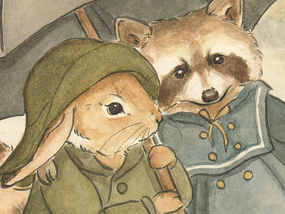 Snippet animals children cute fairy tale illustration kids painting rabbit raccoon watercolor whimsical woodland