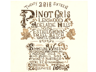 Emmeline Typography Pinot Gris 2016 Dribbble australia company font graphic design illustration lettering painting typography vineyard vintage watercolor wine