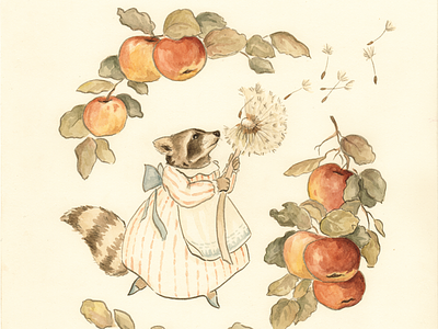 Autumn Wishes art autumn cute floral illustration ink kids painting picture book raccoon watercolor woodland