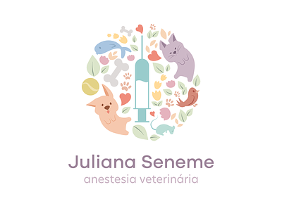 Juliana Seneme's logo anesthesiologist animal branding cat dog fish graphic design illustration logo minimal parrot pastel plant plants rat seringe tennis ball vector veterinary