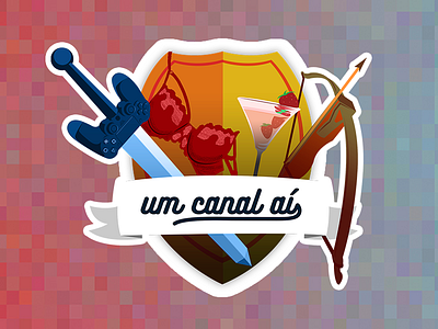 Um canal aí Sticker bra crossbow ilustration logo shield sticker sticker mule sword um canal aí