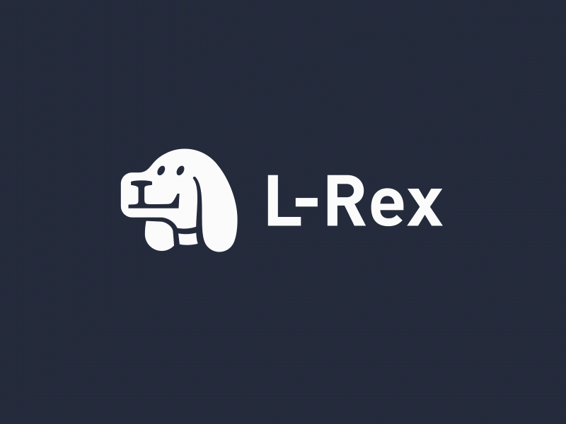 Logo for L-Rex animation dog logo monochrome negative space
