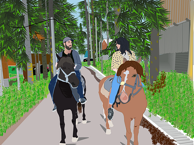 Couple in the village blue boy couple design georgia girl graphic design horse ilustration love painting rideahorse