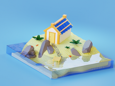 3D Scene with a house by the sea 3d blender house model scene sea