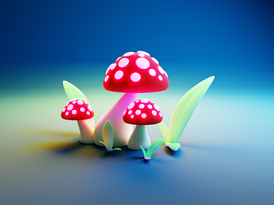 Magic Mushrooms 3D 3d amanita blender fly agaric illustration magic mushrooms