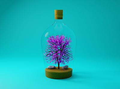 Tree in a bottle 3D 3d blender bottle bright figures illustration light magical maple tree