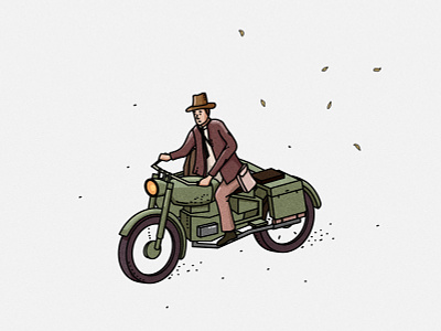 Indiana Jones on the bike. bike biker cartoon character grainy illustration indiana jones last crusade movies pursuit sticker stroke vector