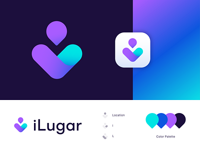 App Branding - iLugar app branding custom design gradient identity logo logotype minimal modern ui vector