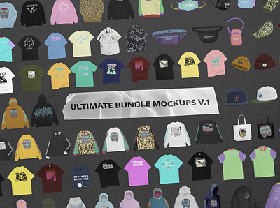 Ultimate Bundle Mockups V.1 apparel artwork branding bundle design graphic design hat hoodie jacket mockup mockups t shirt