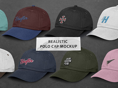 Realistic Polo Cap Mockup apparel artwork baseball caps branding caps design embroidery hat mockup polo caps template