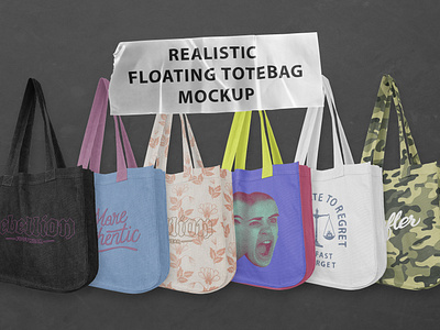 Realistic Floating Tote Bag Mockup