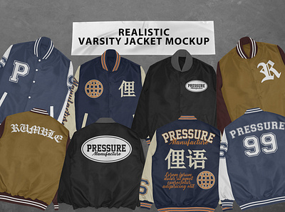 Realistic Varsity Jacket Mockup apparel branding design embroidery jacket mockup varsity