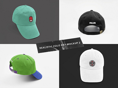 Realistic Polo Caps Mockup 2 apparel artwork branding design graphic design mockup polo hat template