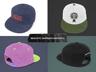 Realistic Snapback Hat Mockup 2 apparel artwork branding design graphic design mockup snapback caps template