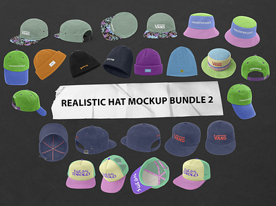 Realistic Hat Mockup Bundle 2 apparel artwork branding design five panels graphic design mockup template