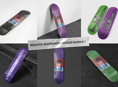 Realistic Skateboard Mockup Bundle 1 apparel artwork board branding deck design graphic design mockup skate skateboard artwork skateborad mockup template